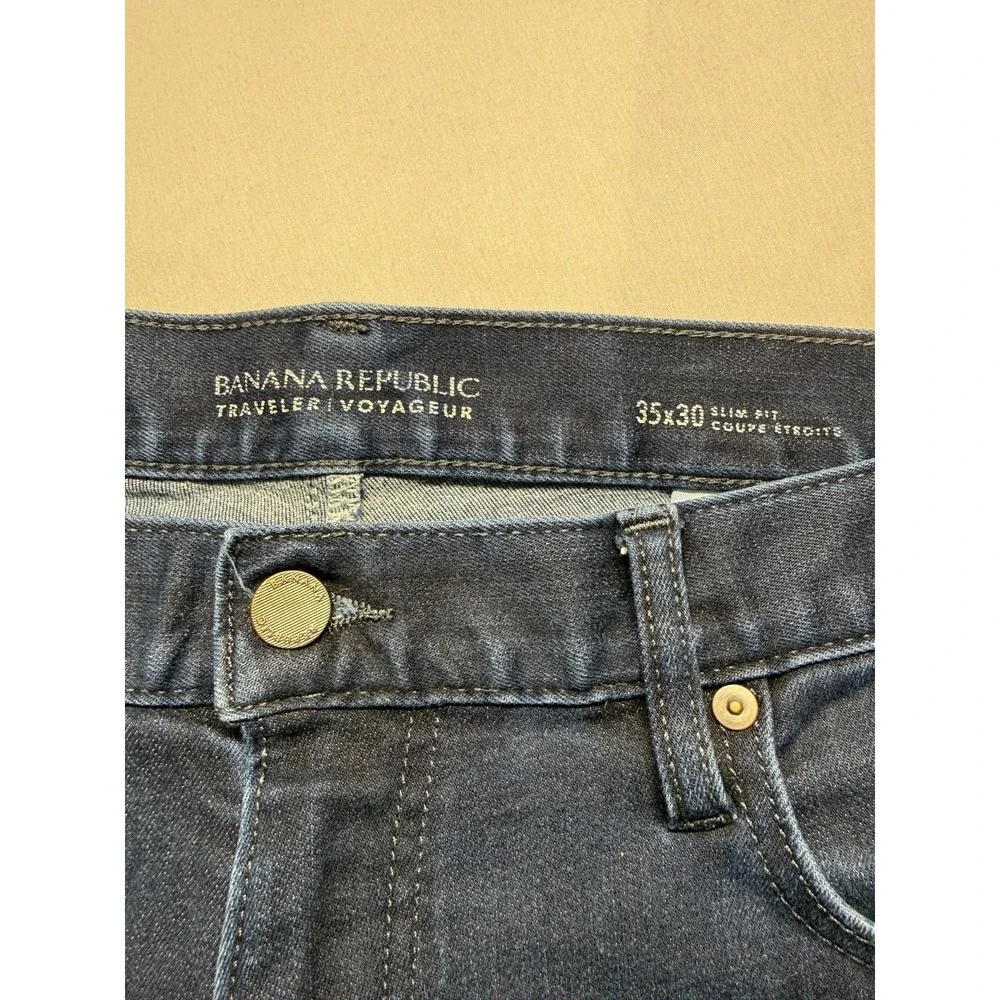Banana Republic Traveler Jeans Mens 35x26 Blue Dark Wash Denim Slim Fit Low Rise